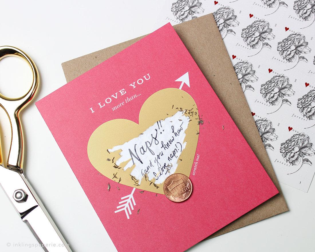 Cartoline di San Valentino illustrate. Cuore d'oro da grattare di Inklings Papiere